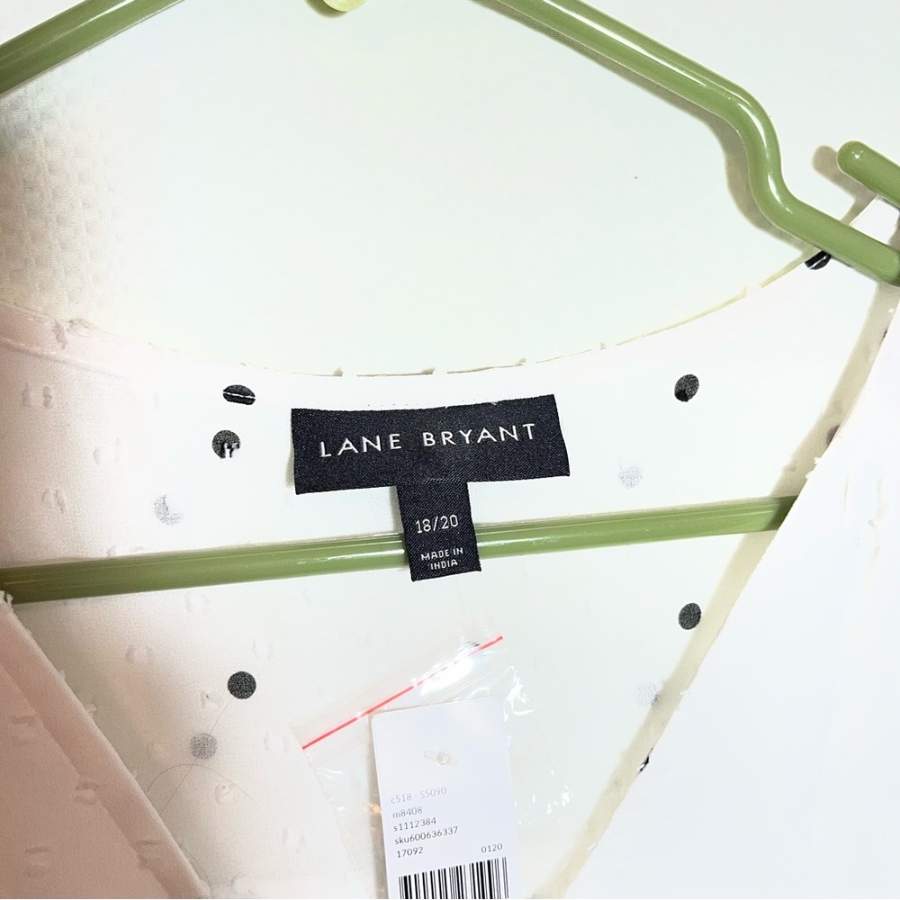 Lane Bryant White and Black Polka Dot Button-Front Blouse built in lining - Picture 2 of 11